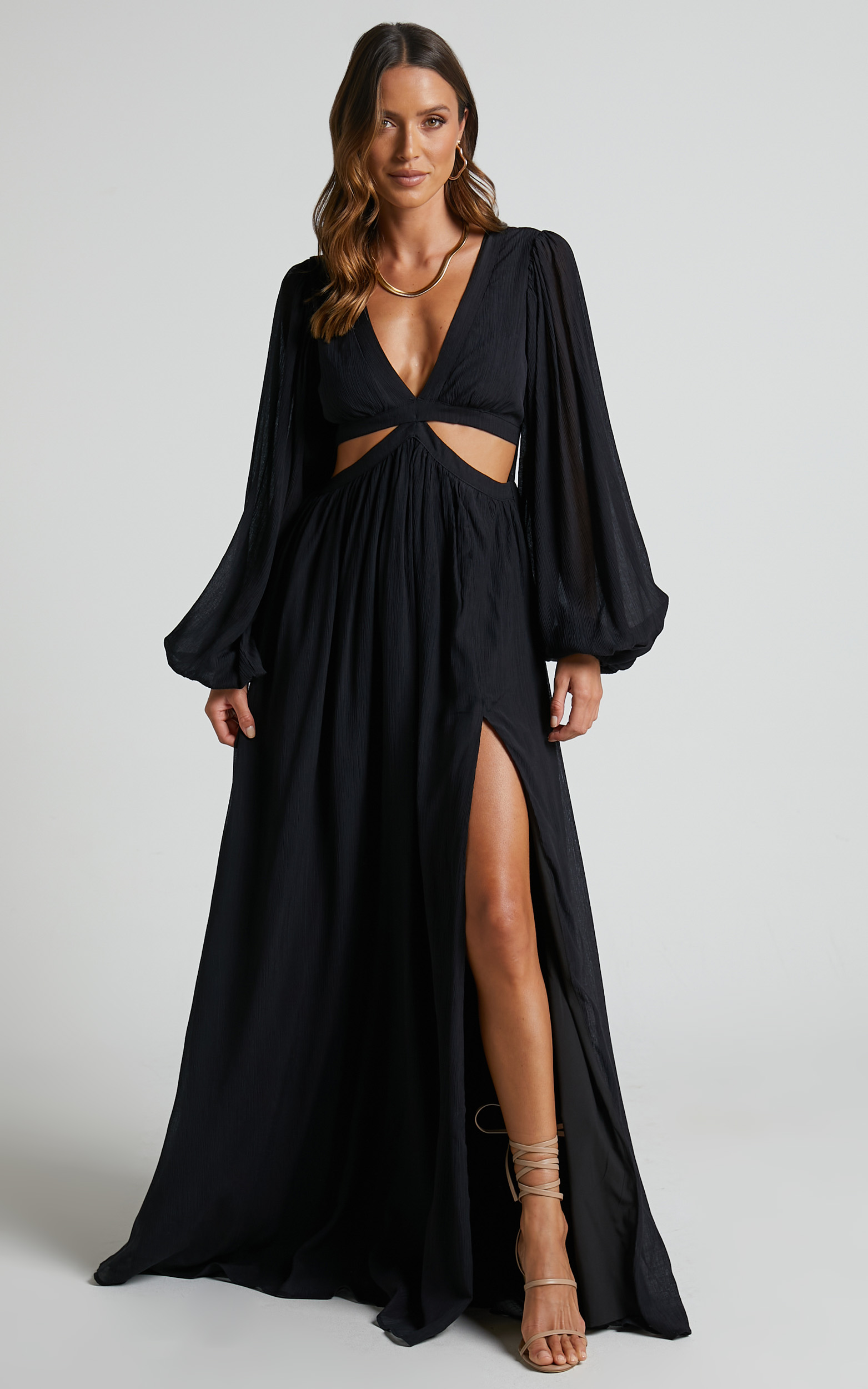 paige maxi dress side cut out balloon sleeve dress Paige Maxi Dress