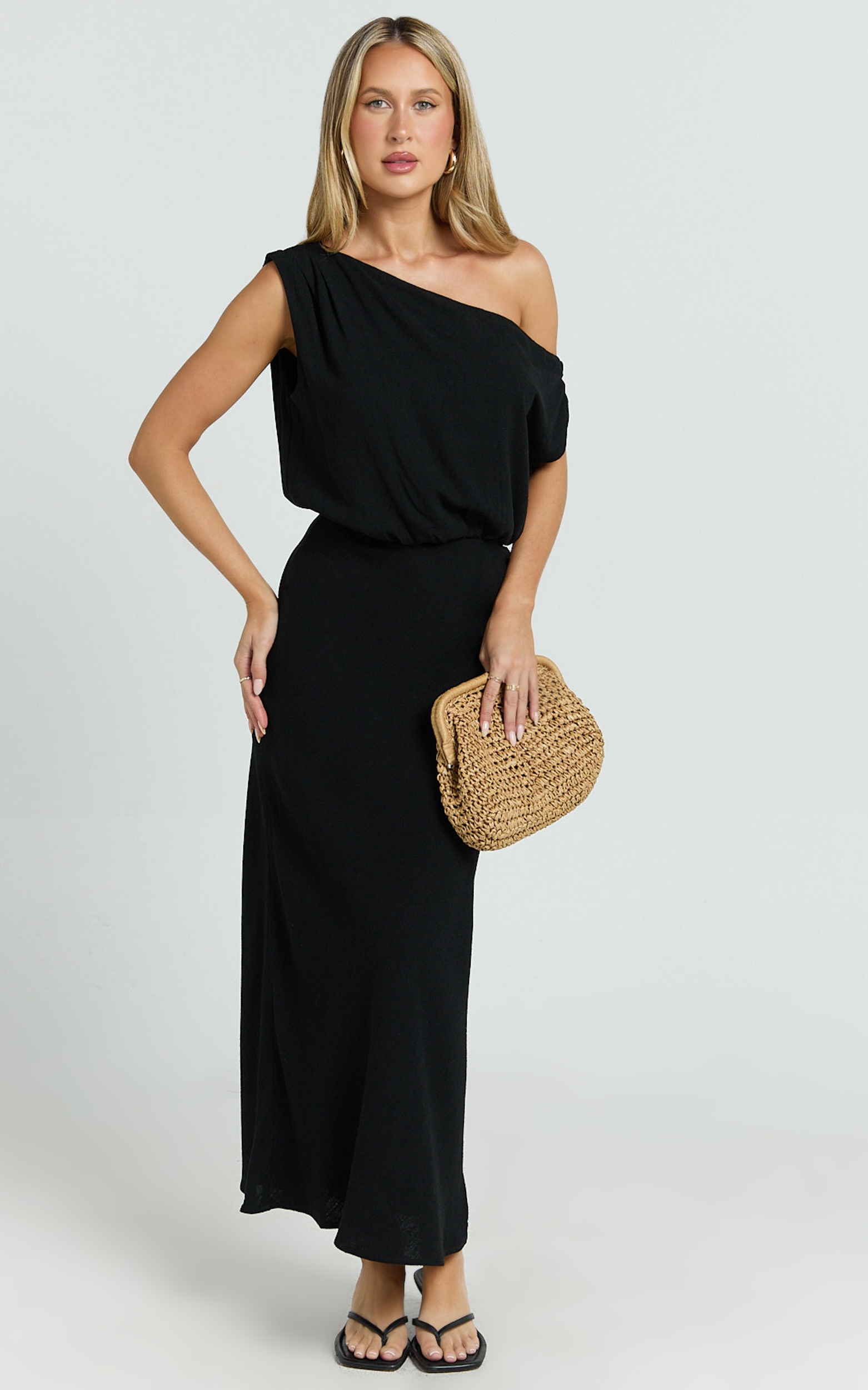 Jacqueline Midi Dress - Linen One Shoulder Dress