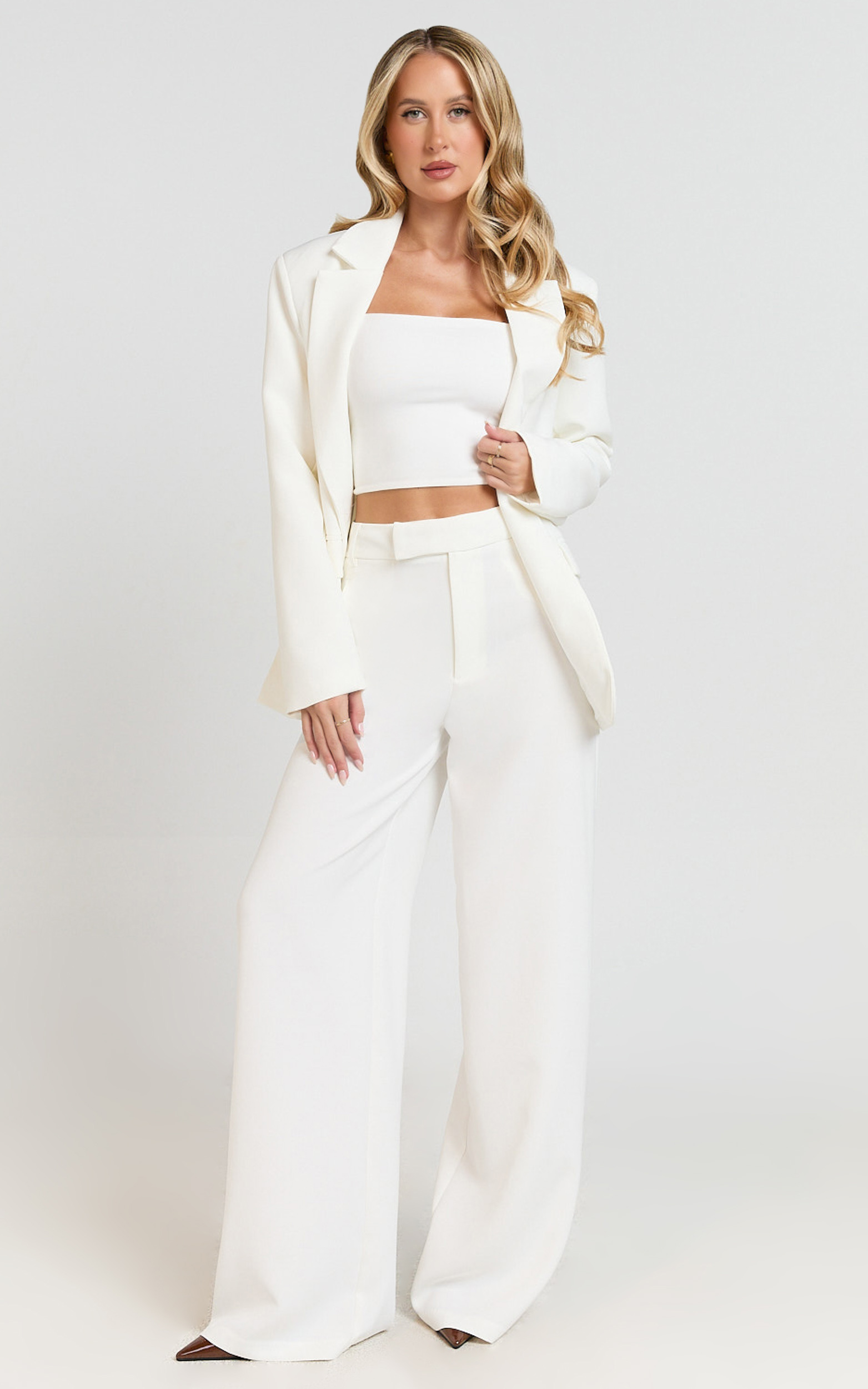 Selena Pants - High Waisted Wide Leg Tailored Pants in Cream