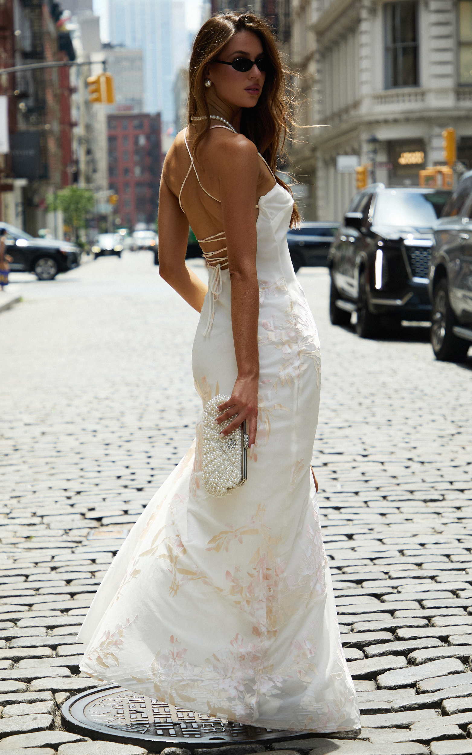 Chrissy Maxi Dress - Square Neck Lace Back Fit And Flare Dress in Ivory
