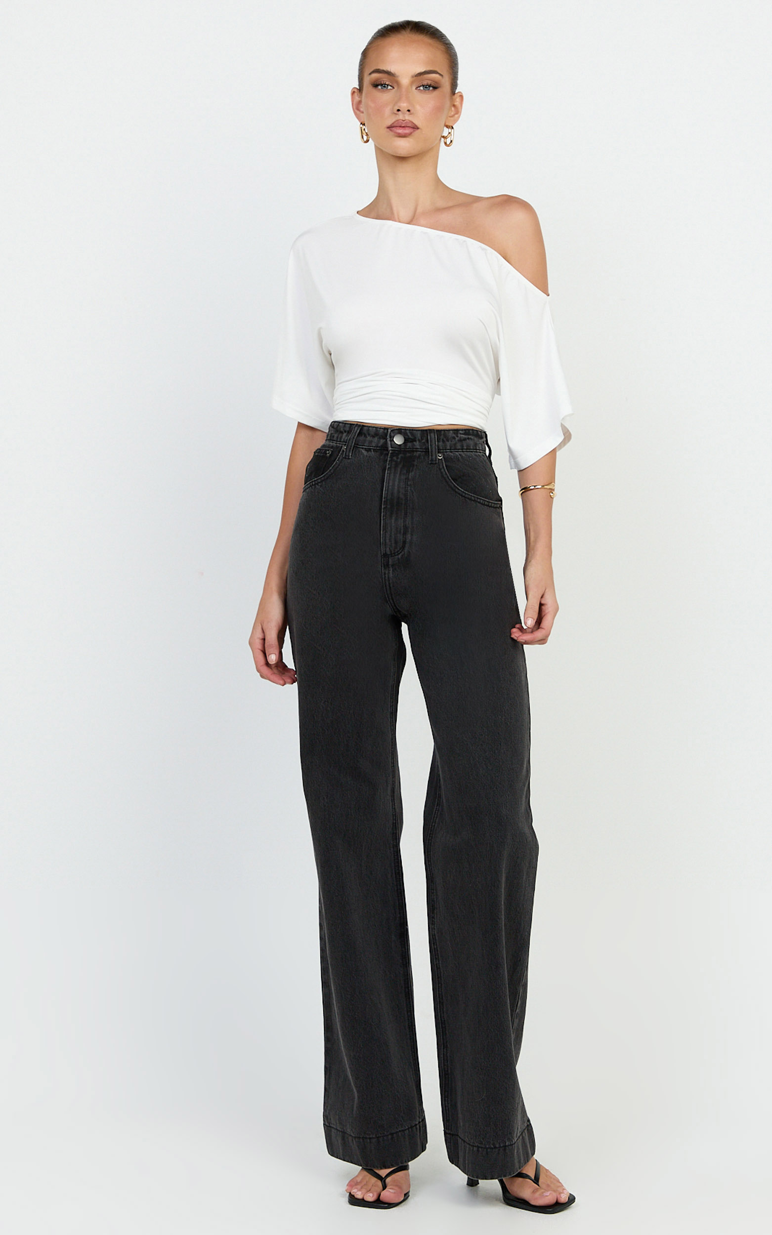 Emman Jeans - High Waisted Cotton Wide Leg Denim Jeans in Black