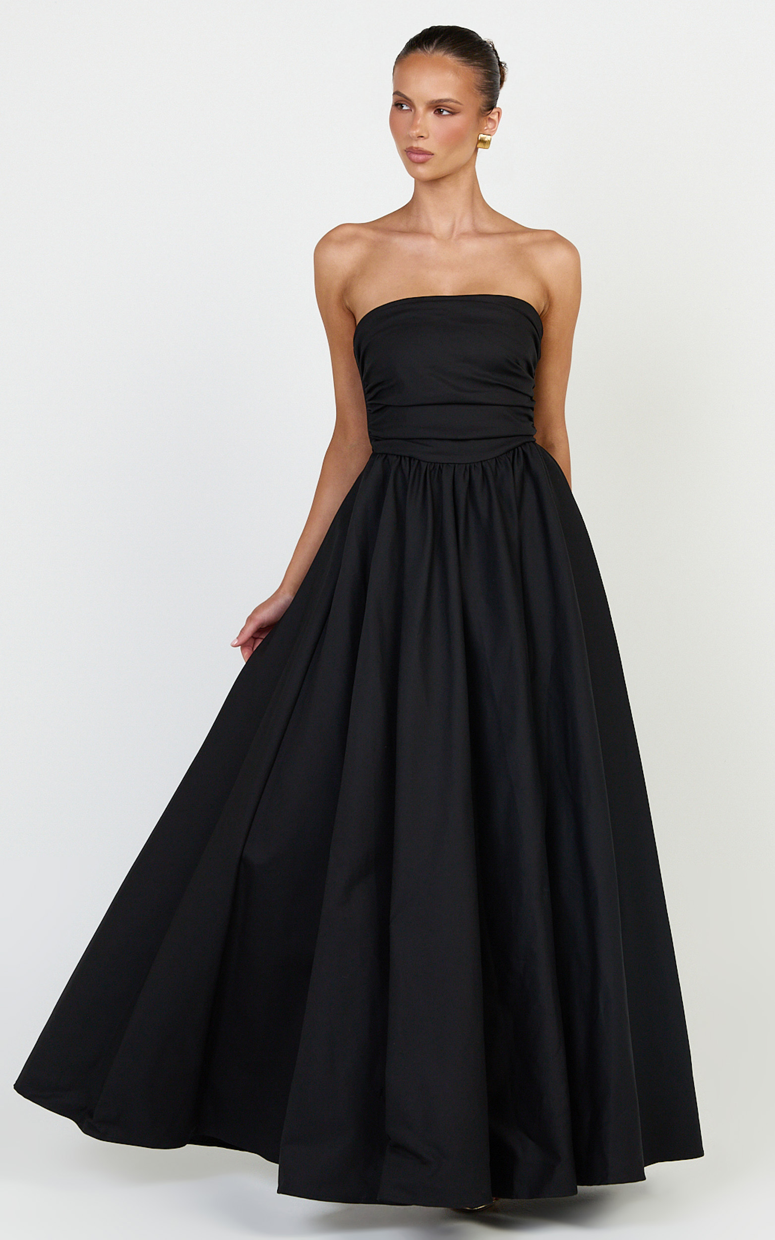 Gia Maxi Dress - Gathered Bodice Fit And Flare Dress in Black