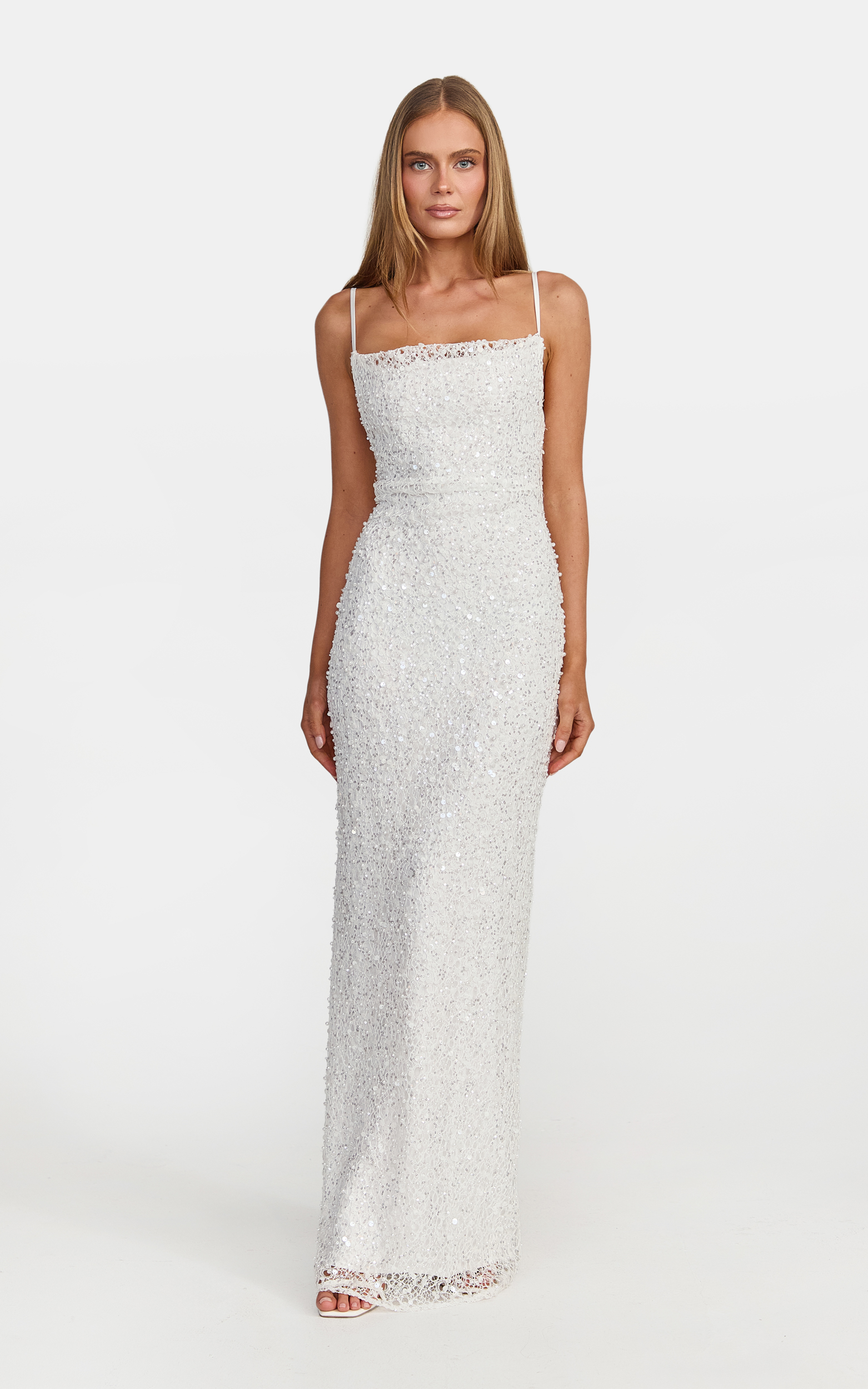 Nina Maxi Dress - Backless Sequin Embellished Beaded Dress in White