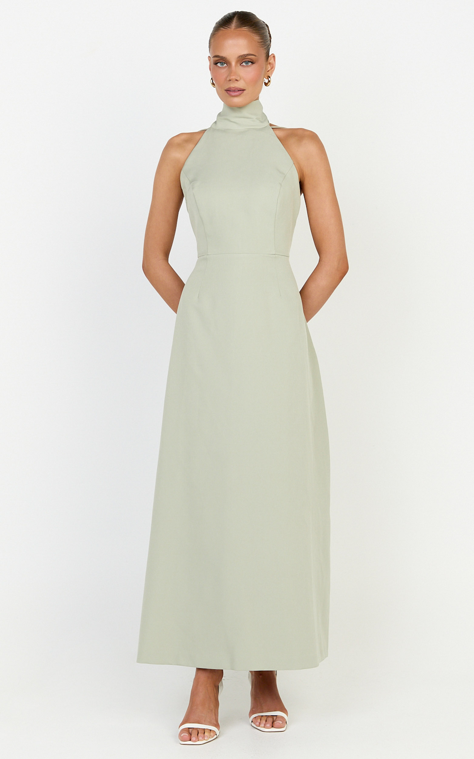 Renee Midi Dress - High Halter Sash Neck Tulip Skirt Dress