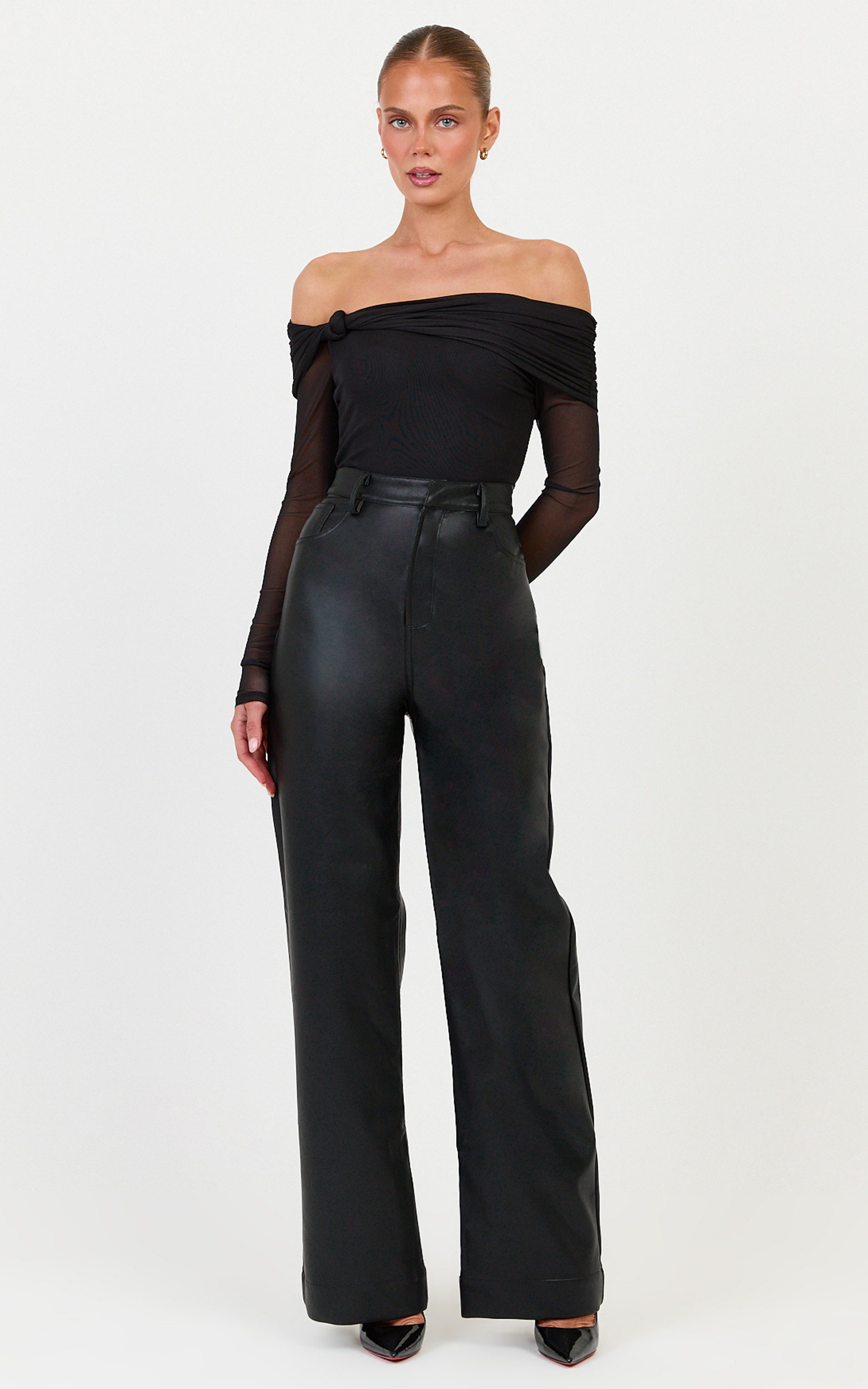 Amy Bodysuit - Off The Shoulder Long Sleeve Bodysuit with Twist Neck Detail