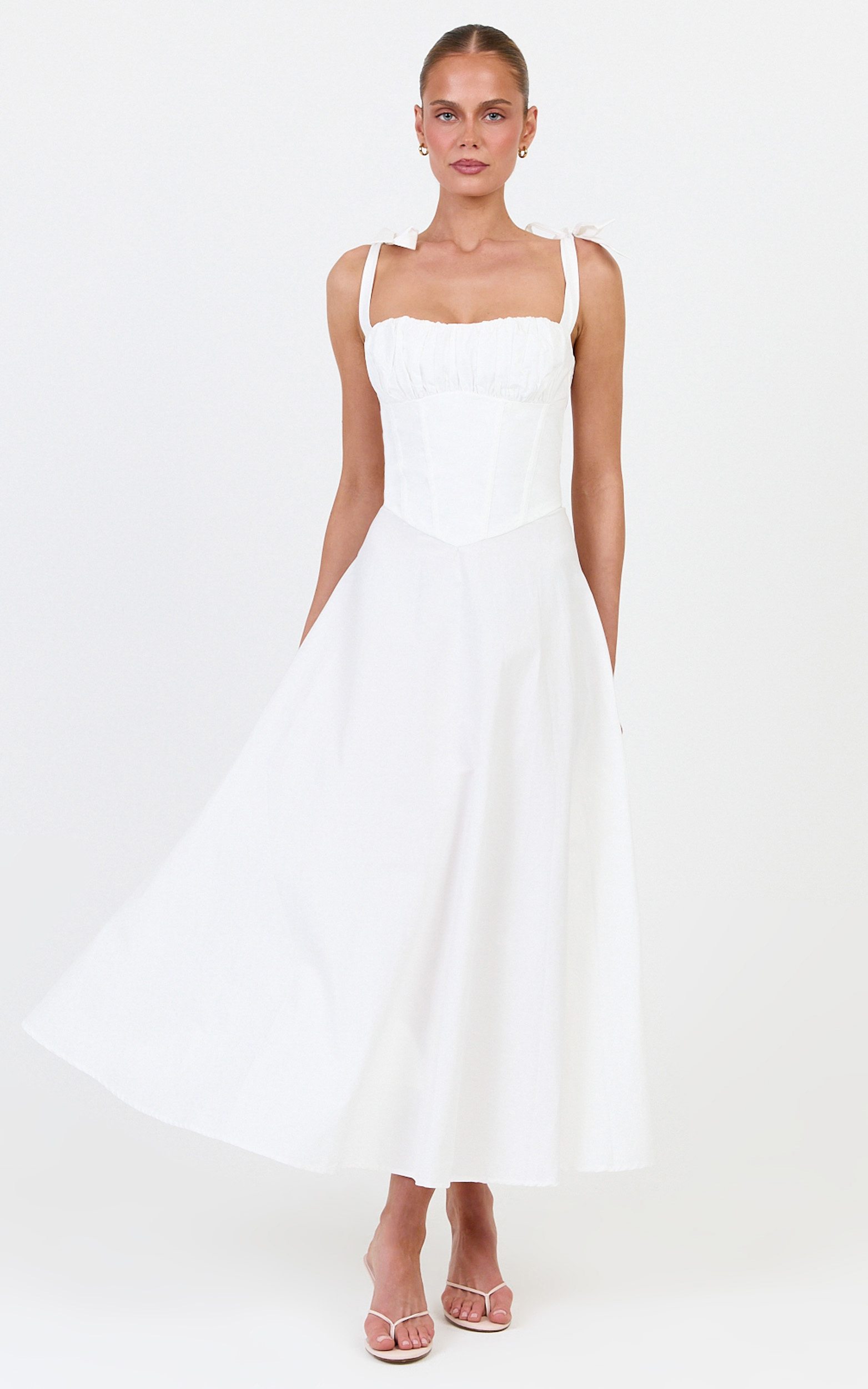 Vionette Midi Dress - Tie Shoulder Ruched Bust Corset Dress