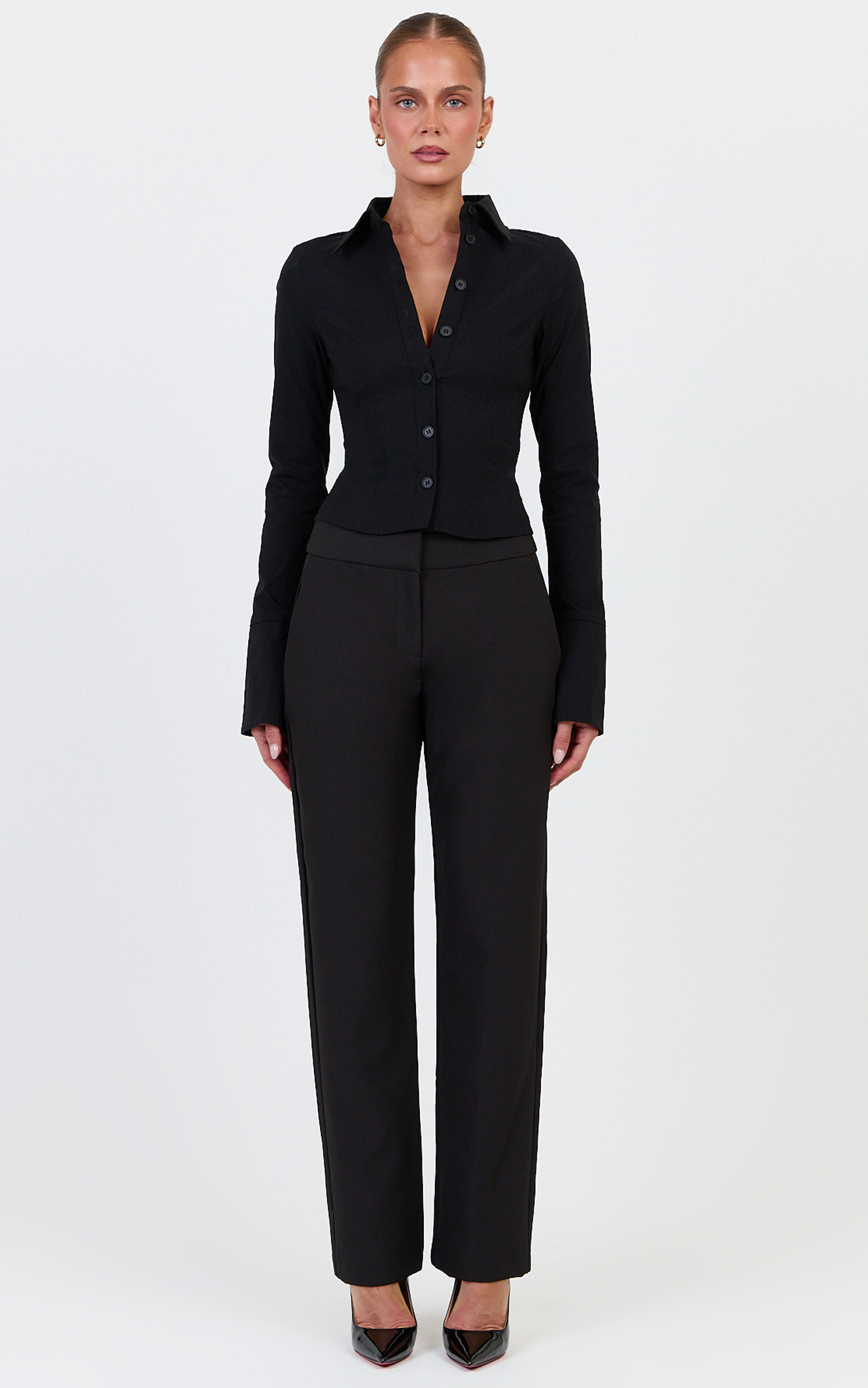 Zareena Top - Button Down Collar Shirt in Black
