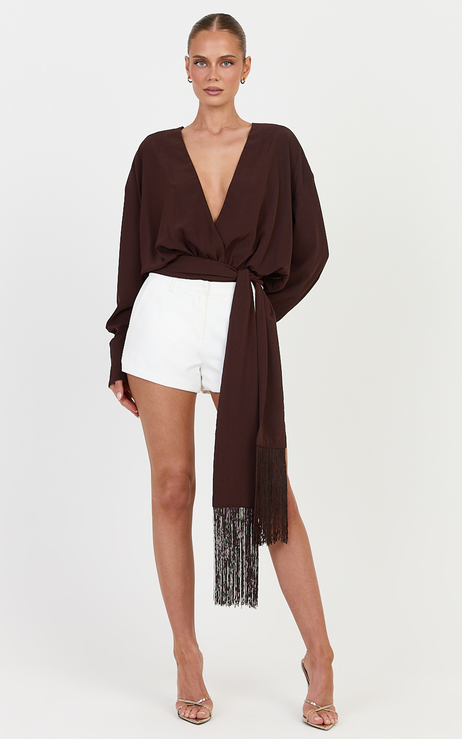 Ariette Bodysuit - Plunge Neck Tassel Detail Belt Bodysuit